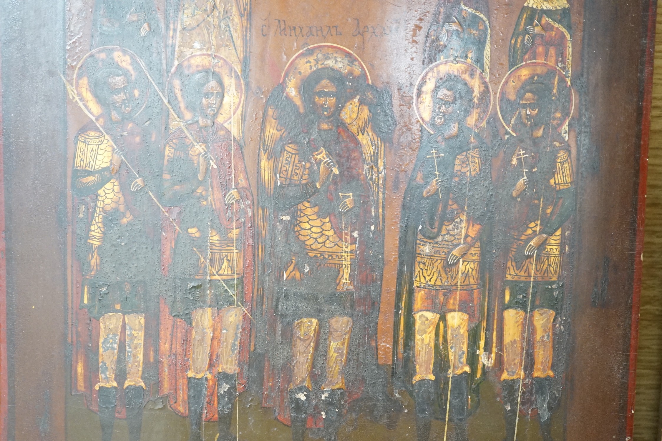 19th century Eastern European School, tempera on wooden panel, Icon of apostles, 35 x 31cm